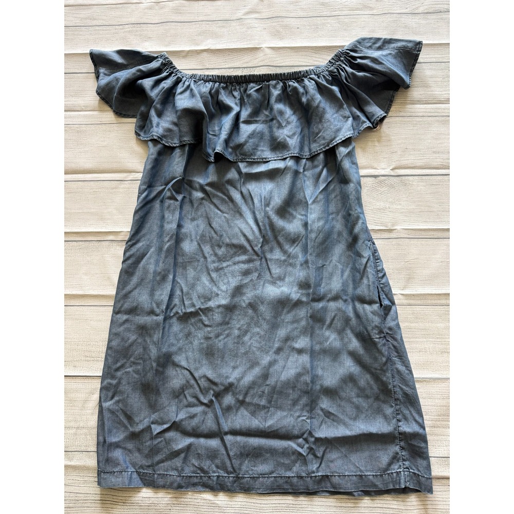 NWT Tommy Bahama Chambray Off-Shoulder Ruffle Dress Womens XS Blue Summer - Picture 2 of 8